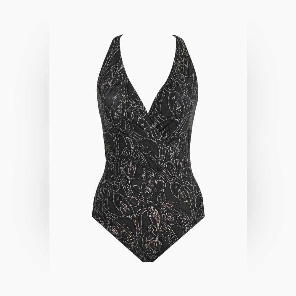 NWT—Wrapsody One-Piece in Sultana. Black with Gold Detailing. Size 14. - Picture 5 of 5